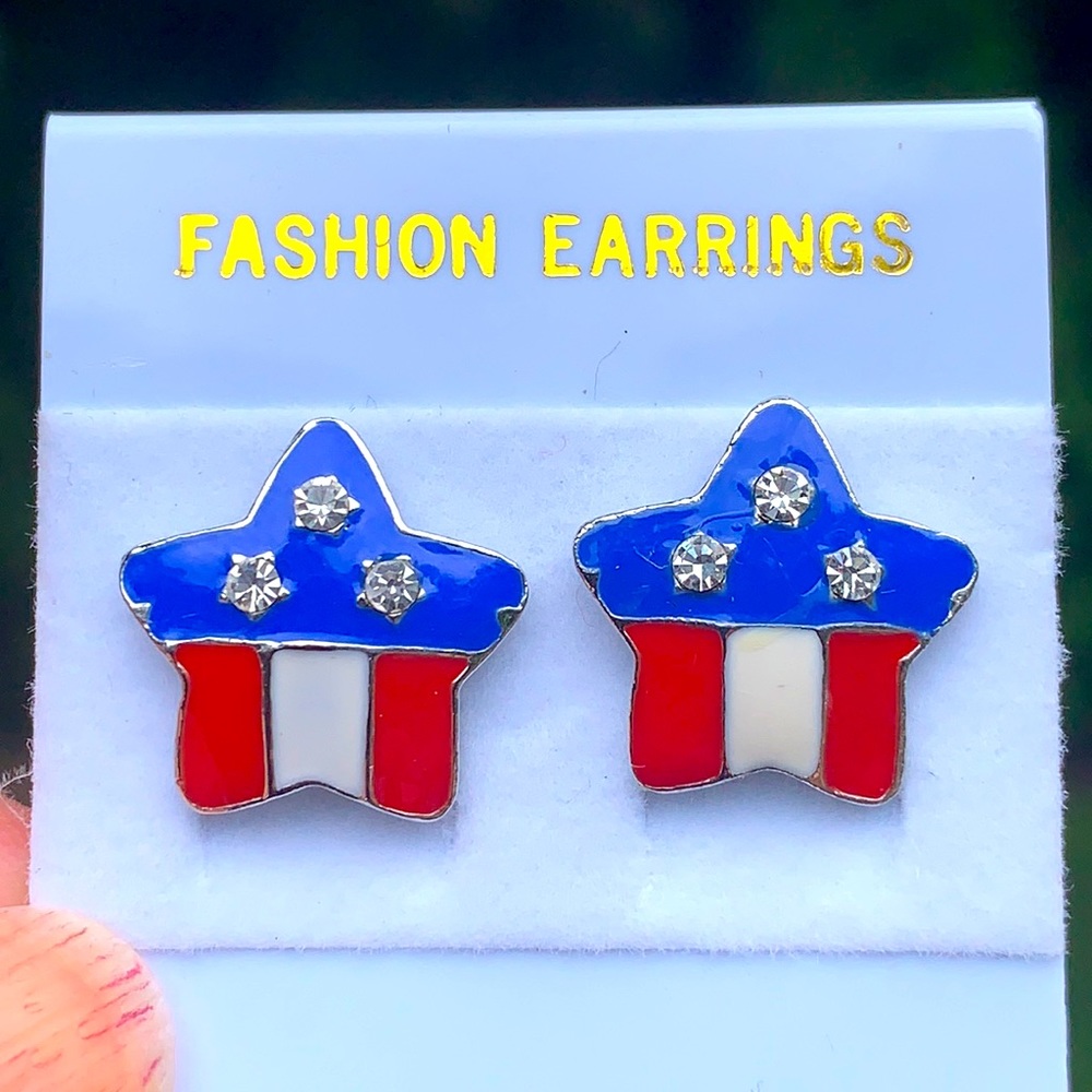 New Patriotic pierced earrings with crystals